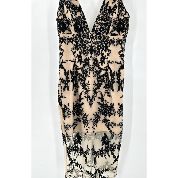 BARDOT dress sheer lace floral pencil wiggle party cocktail nude black SMALL - Picture 4 of 12